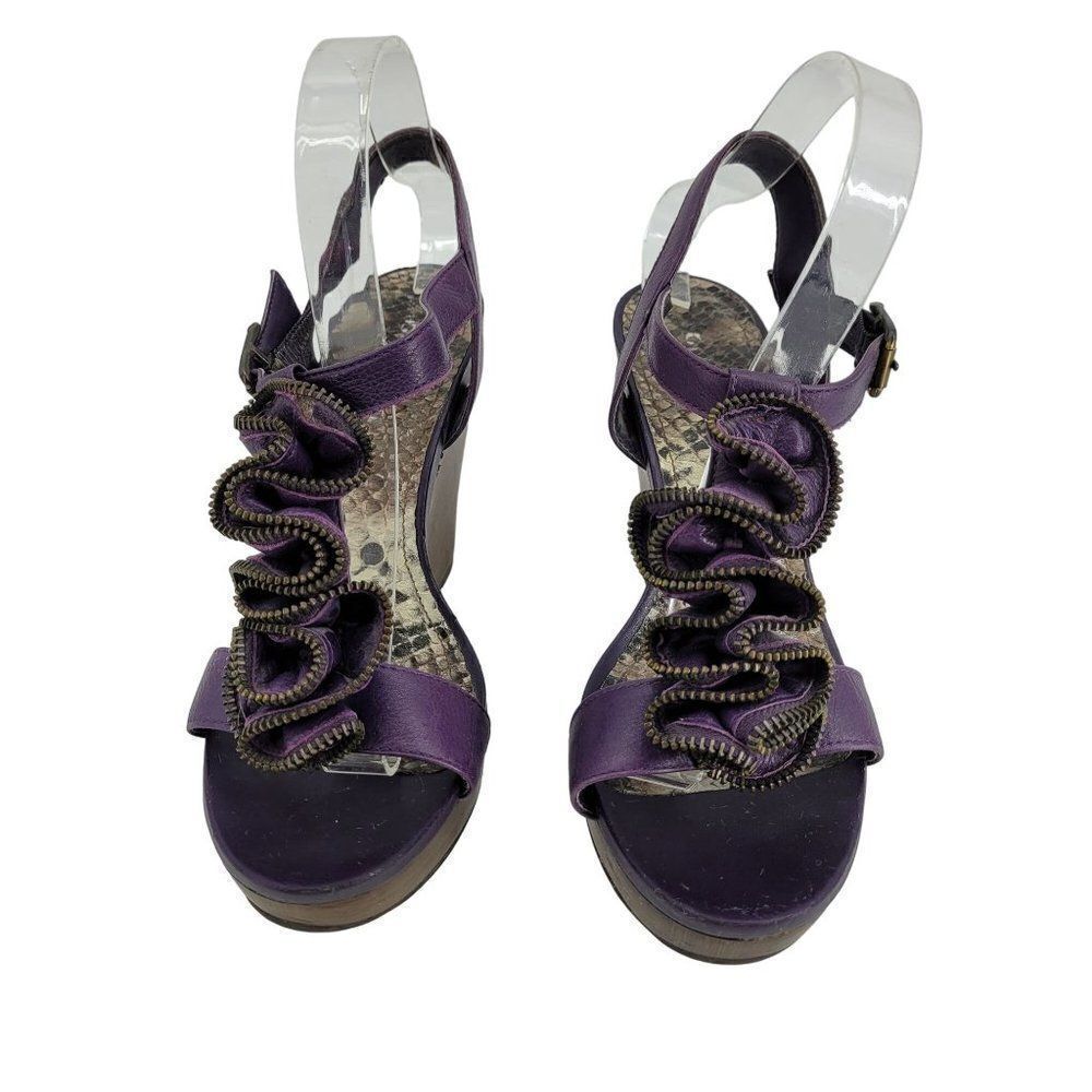 Vintage 90s Gianni Bini Platform Heels 9 Purple Leather Zipper Ruffle Steampunk‎